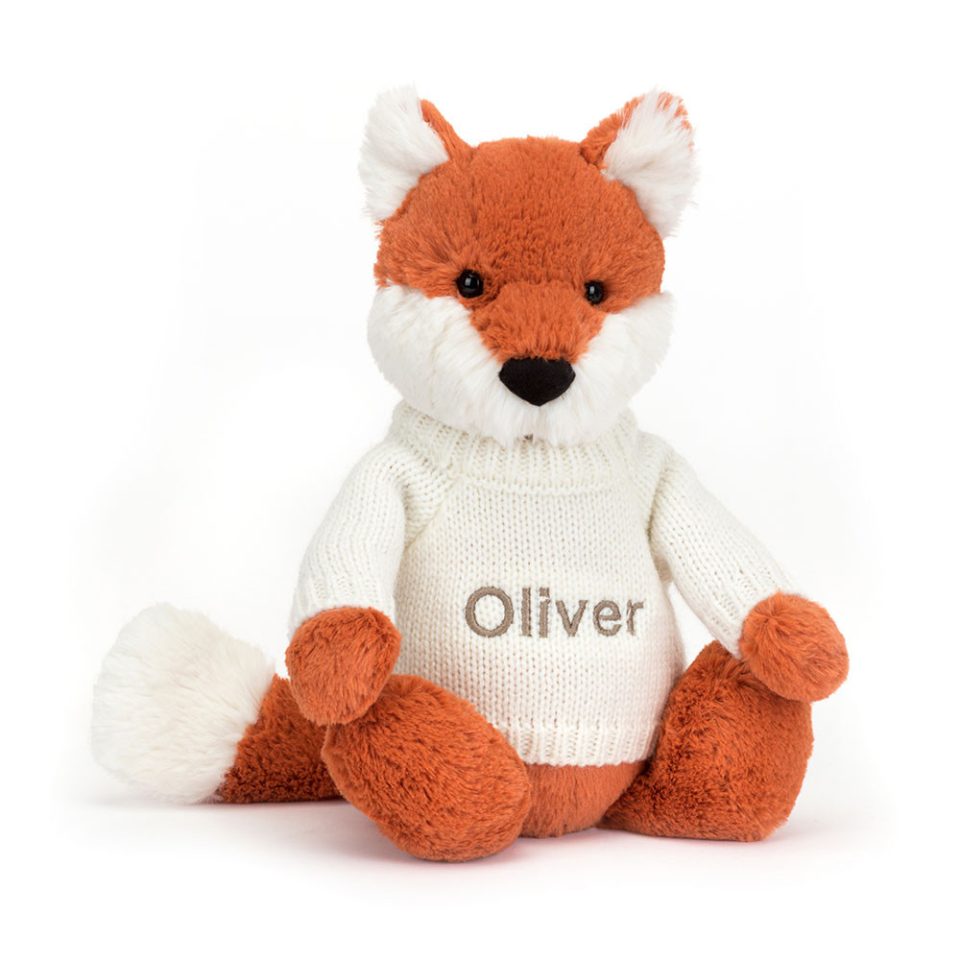 Bashful Fox Cub with Personalised Cream Jumper