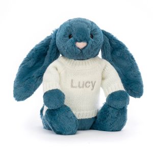 Bashful Mineral Blue Bunny with Personalised Cream Jumper