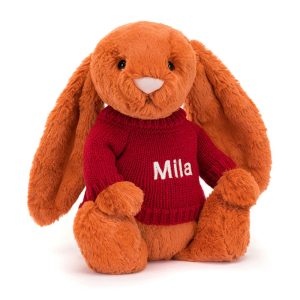 Bashful Tangerine Bunny with Personalised Red Jumper